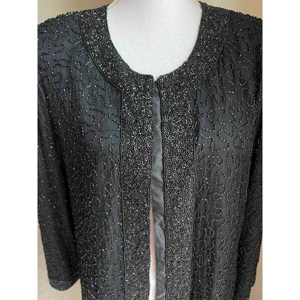 Laurence Kozar black beaded cocktail evening jacket size PM - Picture 2 of 6